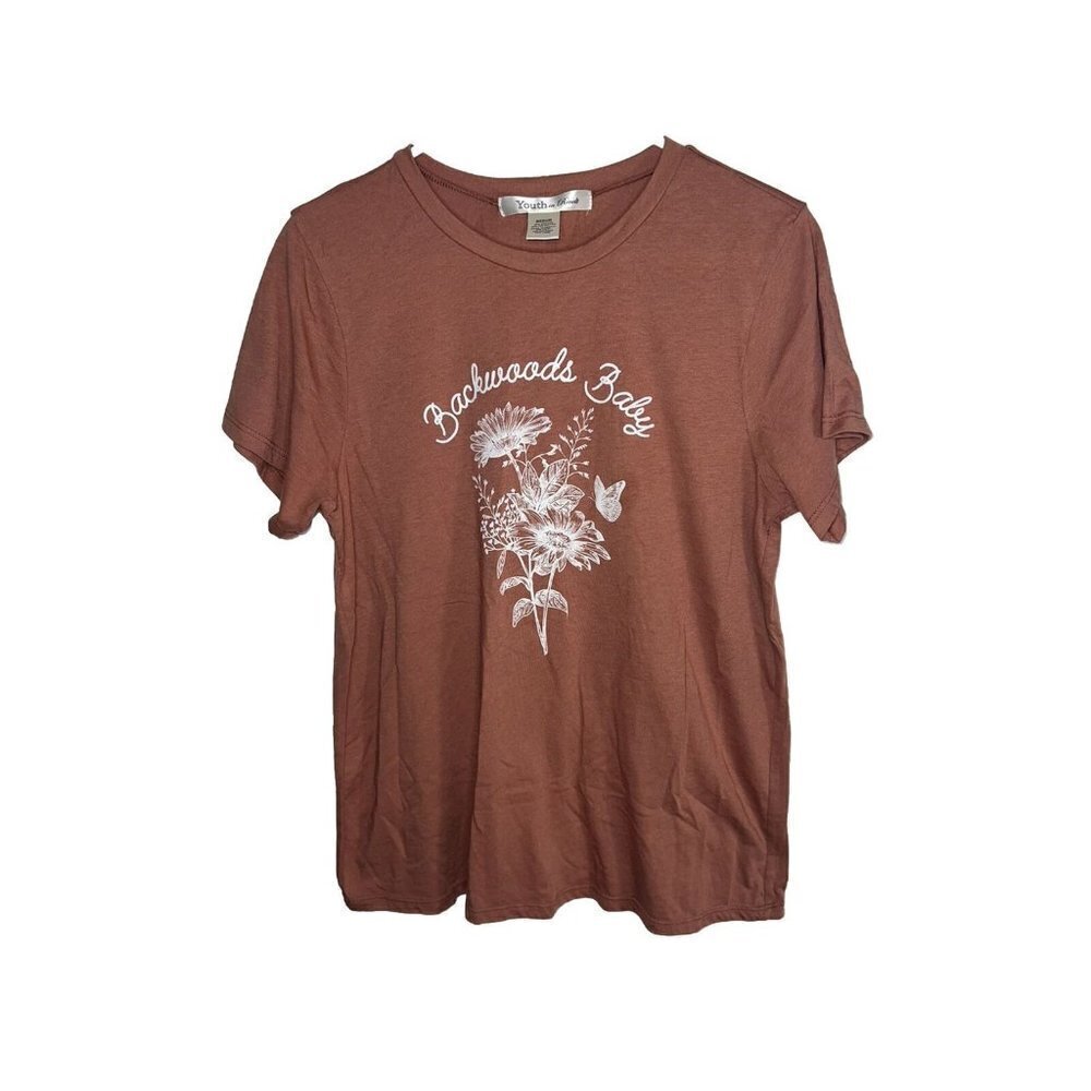 Youth In Revolt “Backwoods Baby” Floral Clay Color Tee Shirt Women’s Medium  X - Picture 2 of 6